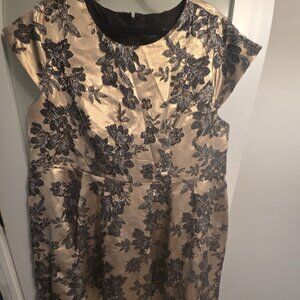 Midnight Velvet Champagne & Black Metallic Floral Cocktail Dress (Plus Size 20W)